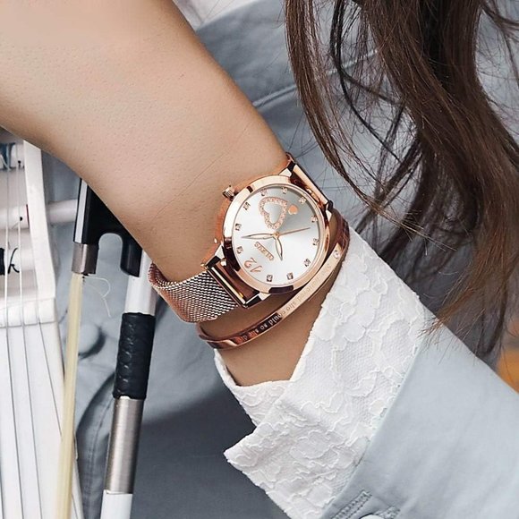 Olevs Rose Gold Mesh Strap Fashion Hearts Quartz Waterproof Watche Bracelet Sets main image 8